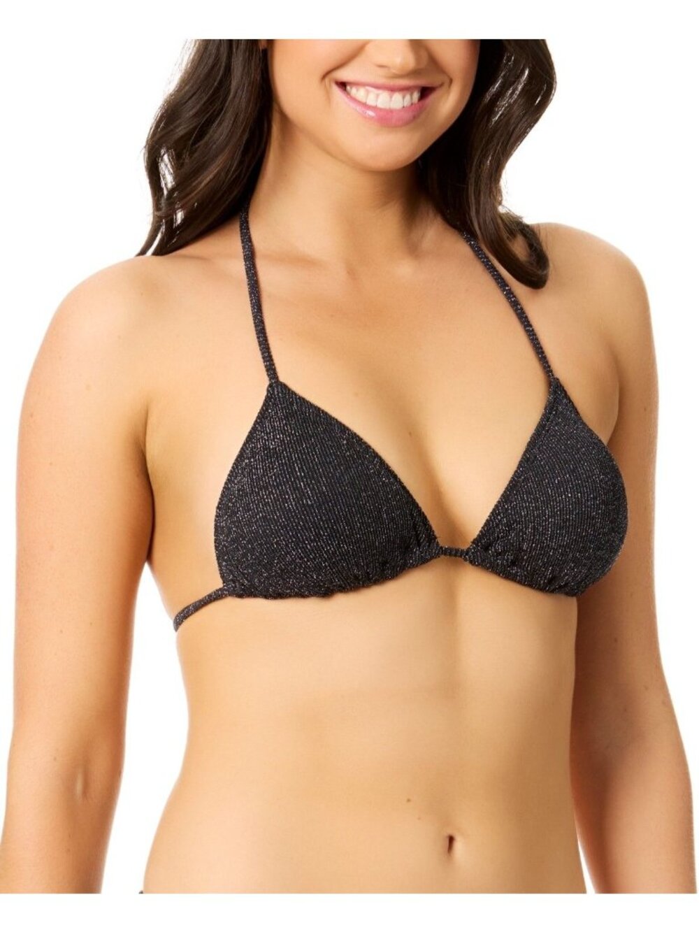 Salt + Cove Juniors' Metallic Triangle Bikini Top, Black, Sz. XS